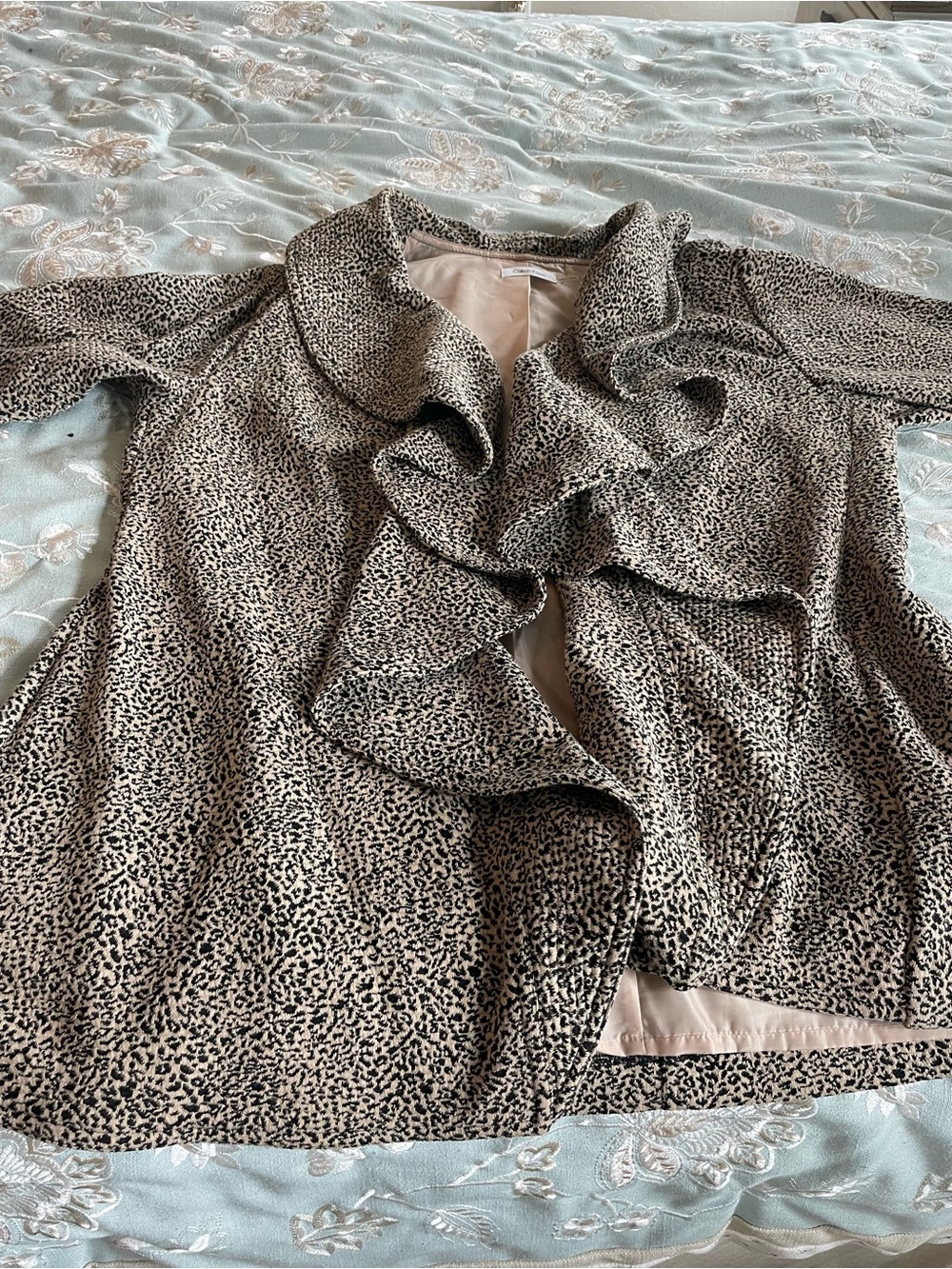 Calvin Klein Taupe and Black Leopard-Print Open Coat - Picture 15 of 15
